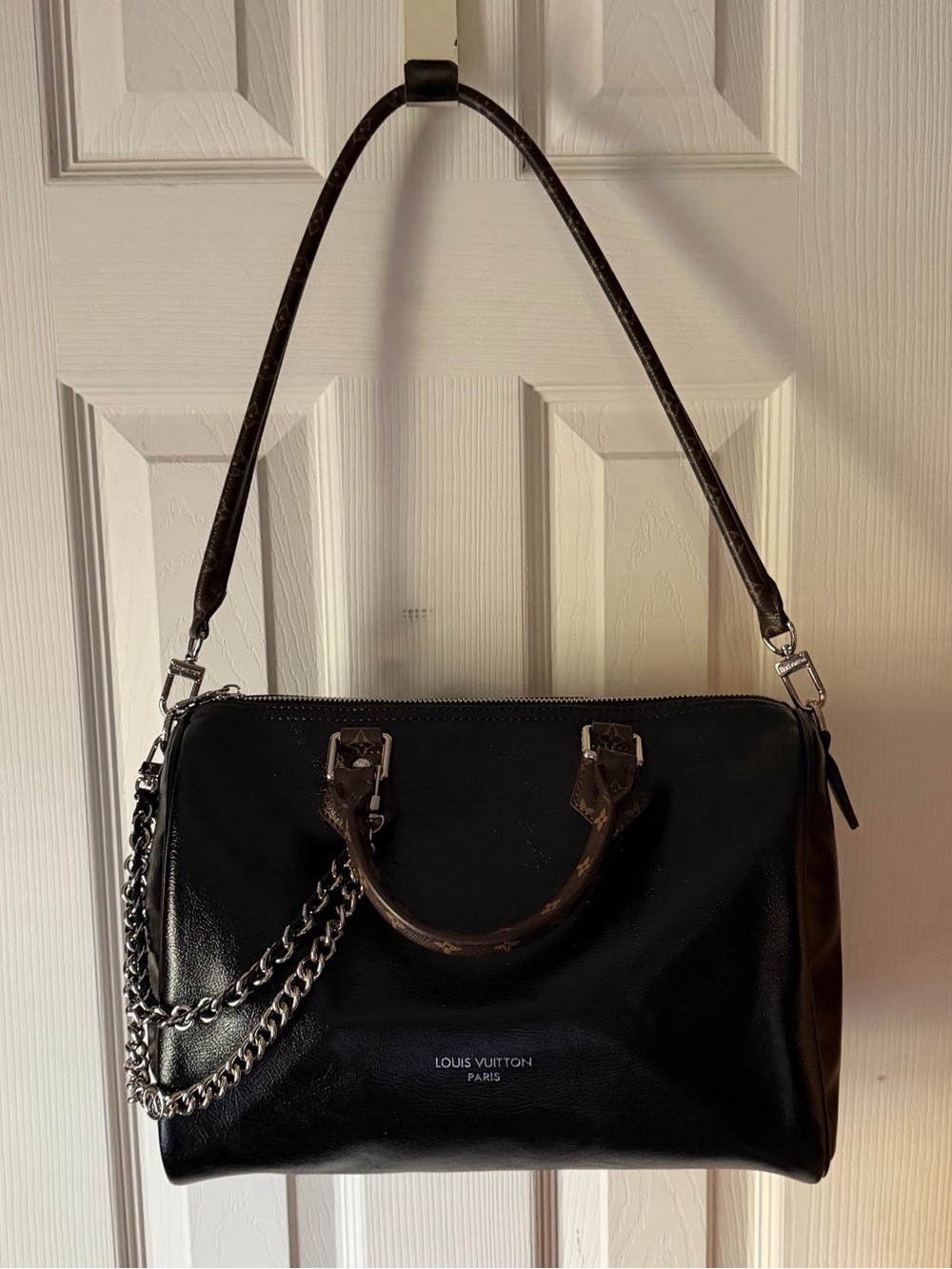 Black Soft Speedy 30 Shoulder Bag with Chain Detail